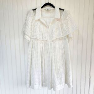 J.ING White Sheer Panel Lattice Short Sleeve Contemporary Mini Dress Medium